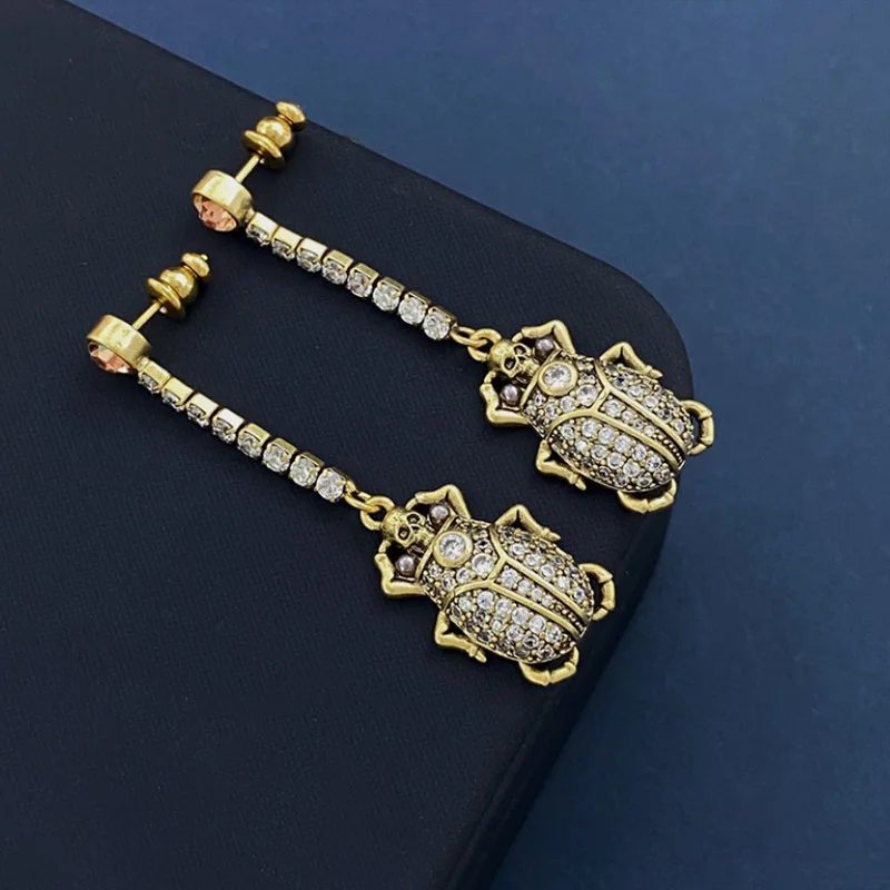 Donia Jewelry European and American Fashion Insect Titanium Steel Micro-Inlaid AAA Silver Needle Luxury Retro Long Earrings