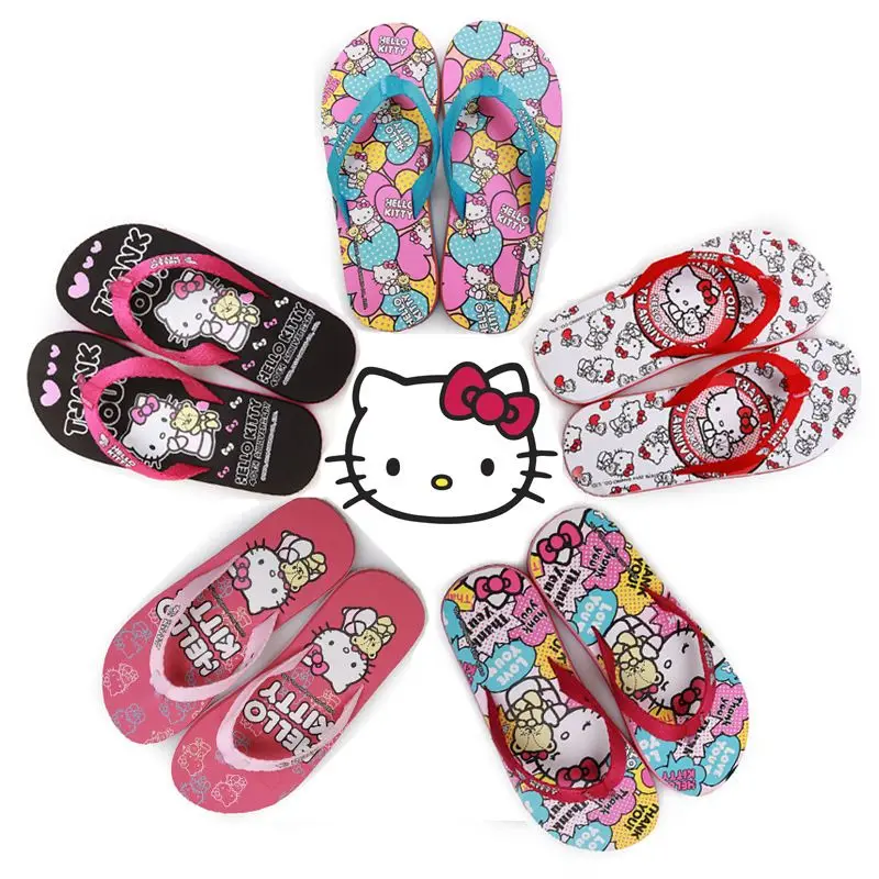 

Kawaii Sanrio Anime Hello Kitty Flip-Flops Girly Heart KT Cat Cute Cartoon Character Beach Casual Slippers Toys for Girls