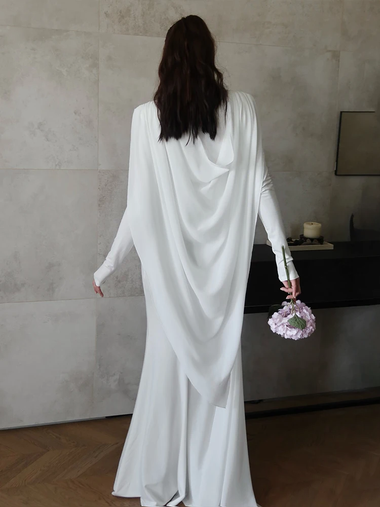 Nibber Mesh Patchwork Ruched Maxi Dresses Woman Autumn Trend Irregular Kink Design Casual Simple Solid Basic Elegant Vestidos