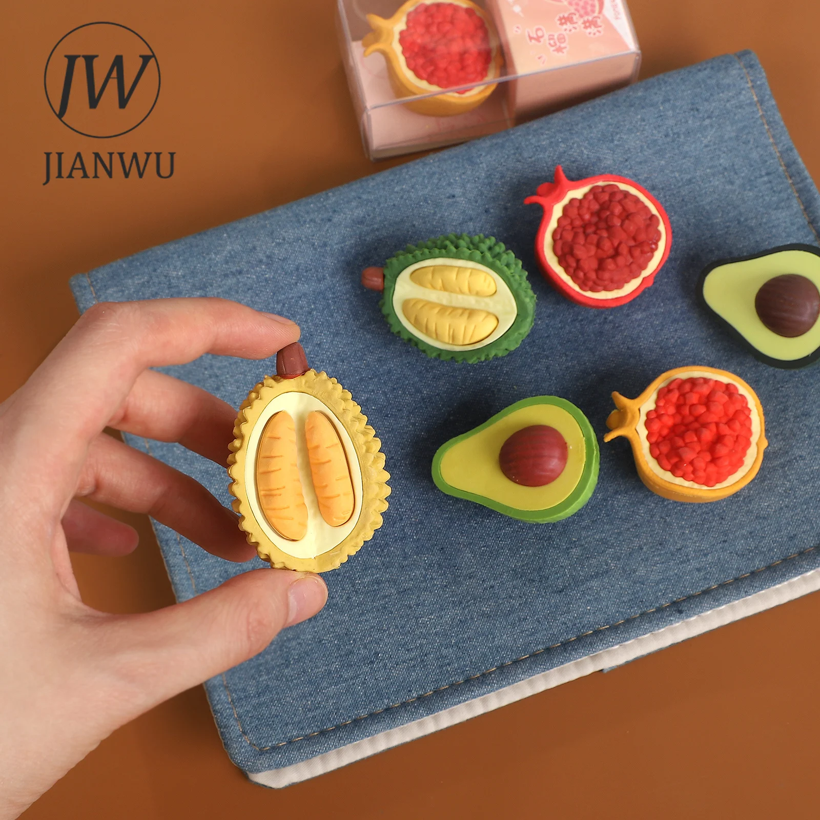 JIANWU 1Pc 두리안 아보카도 석류 과일 모양의 재료 콜라주 지우개 크리 에이 티브 DIY 저널 학생 용품 문구