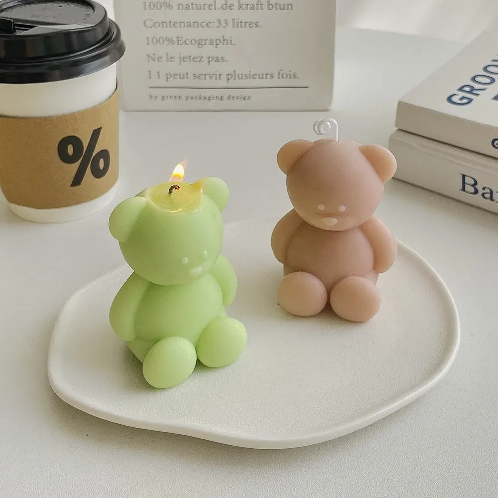 Bear Candle Silicone Mould Sitting Bear Baking Plaster Mold DIY Aromatherapy Gypsum Ornaments By Hand Mold Baking Plaster aromatherapy candle mold silicone mold silicone candle molds silicone candle mold candle mold
