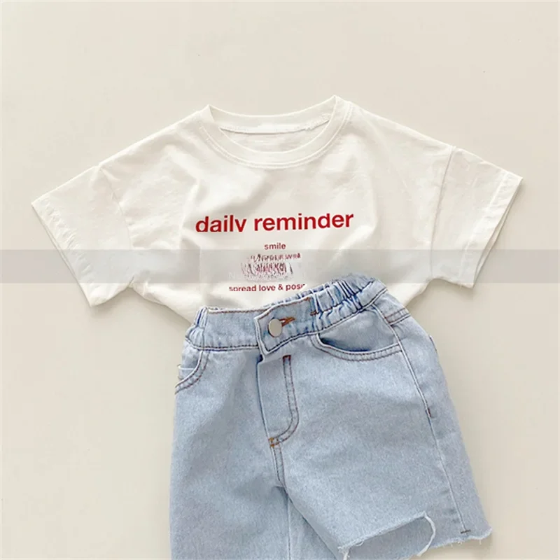 thumbnail image 1 of Camiseta informal de manga corta para padres e hijos, trajes a juego, moda de verano, Ins, estilo coreano, diseño con letras impresas, Unisex, 1 of 4