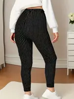 CUHAKCI Plus Size Sports Tight Women's Bottom Pants Black Vertical Strip High Elasticity Casual Fitness And Ankle Nine Pants - Image 4