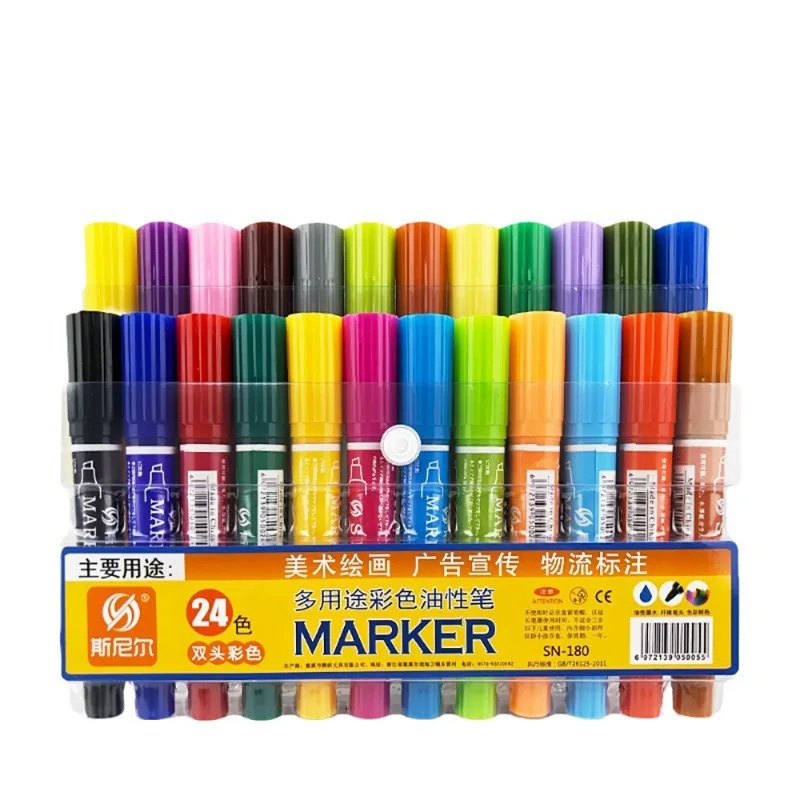 12/18/24/30/40 Colors Double-head Marker Pen Set Colored Oil Pens Waterproof Painting Graffiti Art Supplies Student Stationery
