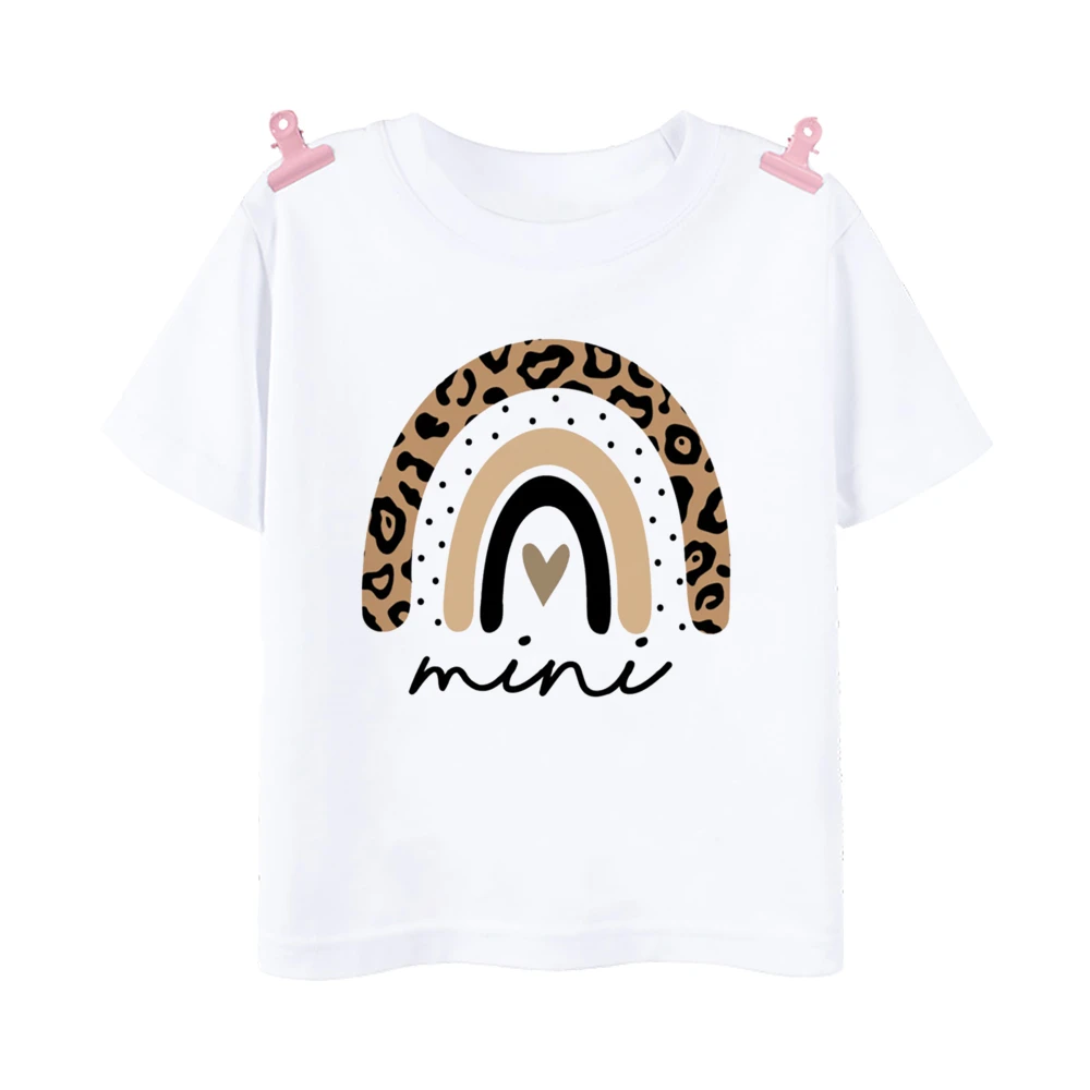 Mama Mimi Leopard Heart Print Family Matching Clothes Mother & Daughter Short Sleeve Outfit Shirt Fashion Mom Girl T-shirt Tops 4