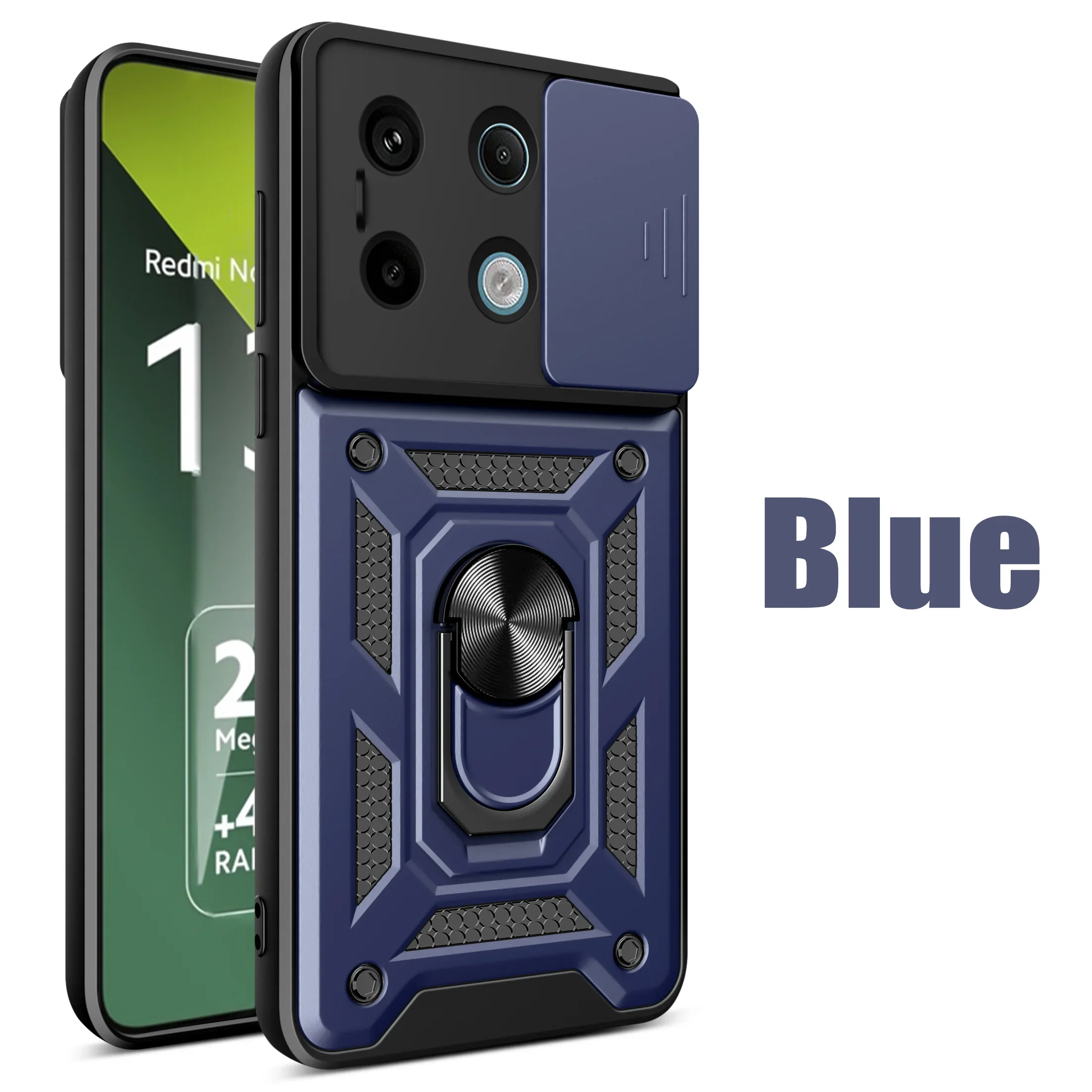 Slide Camera Armor Magnetic Case with Ring Holder - Durable Phone Cover