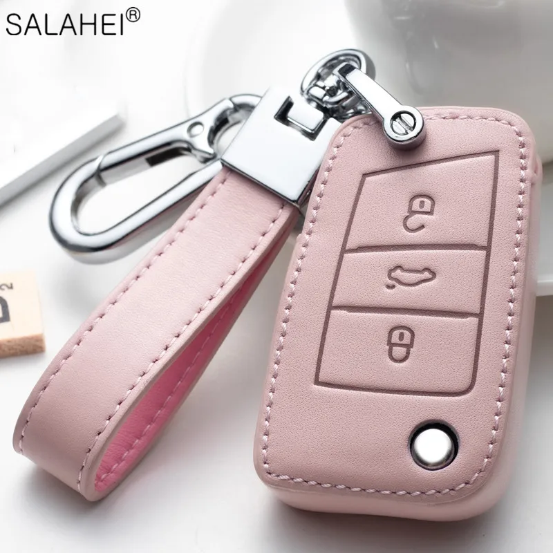 Leather Car Key Case Cover Bag For Volkswagen VW Golf 7 MK7 GTI For Skoda Octavia A5 Fabia A7 Seat Ibiza Leon FR 2 Aztec Altea 2019 new abs silicone car key case cover for skoda octavia a5 a7 kodiaq fabia superb yeti rapid for seat leon toledo ateca ibiza