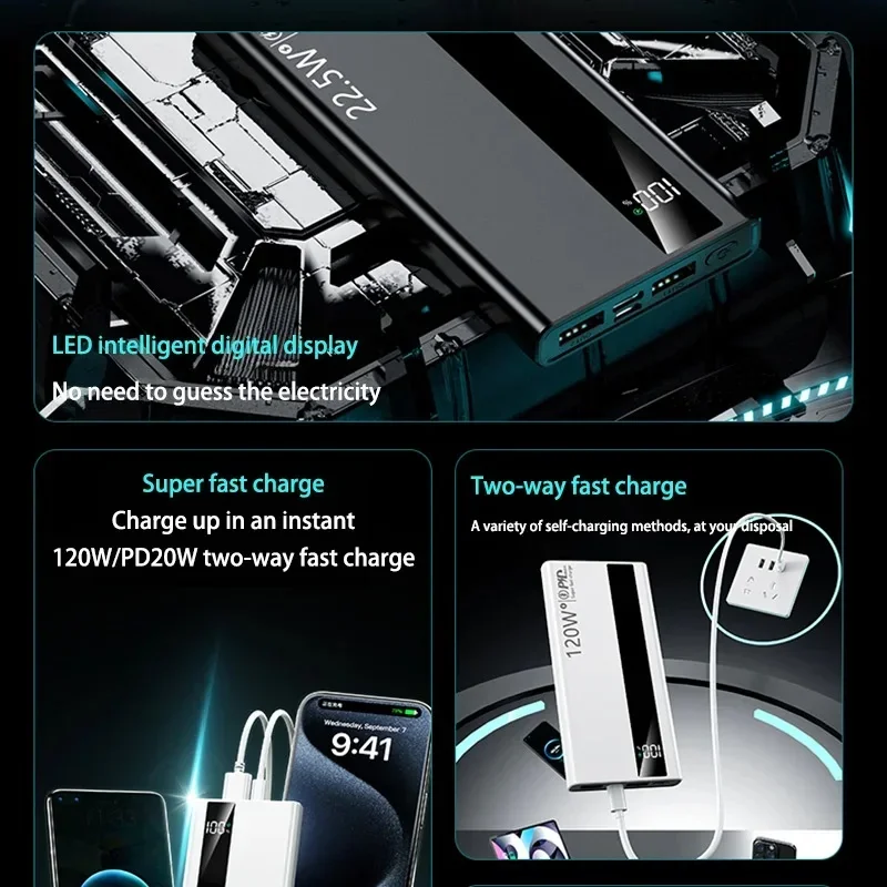 200000mAh PD20W Power Bank High Capacity Super Fast Charging Portable External Battery For iPhone Samsung New 2