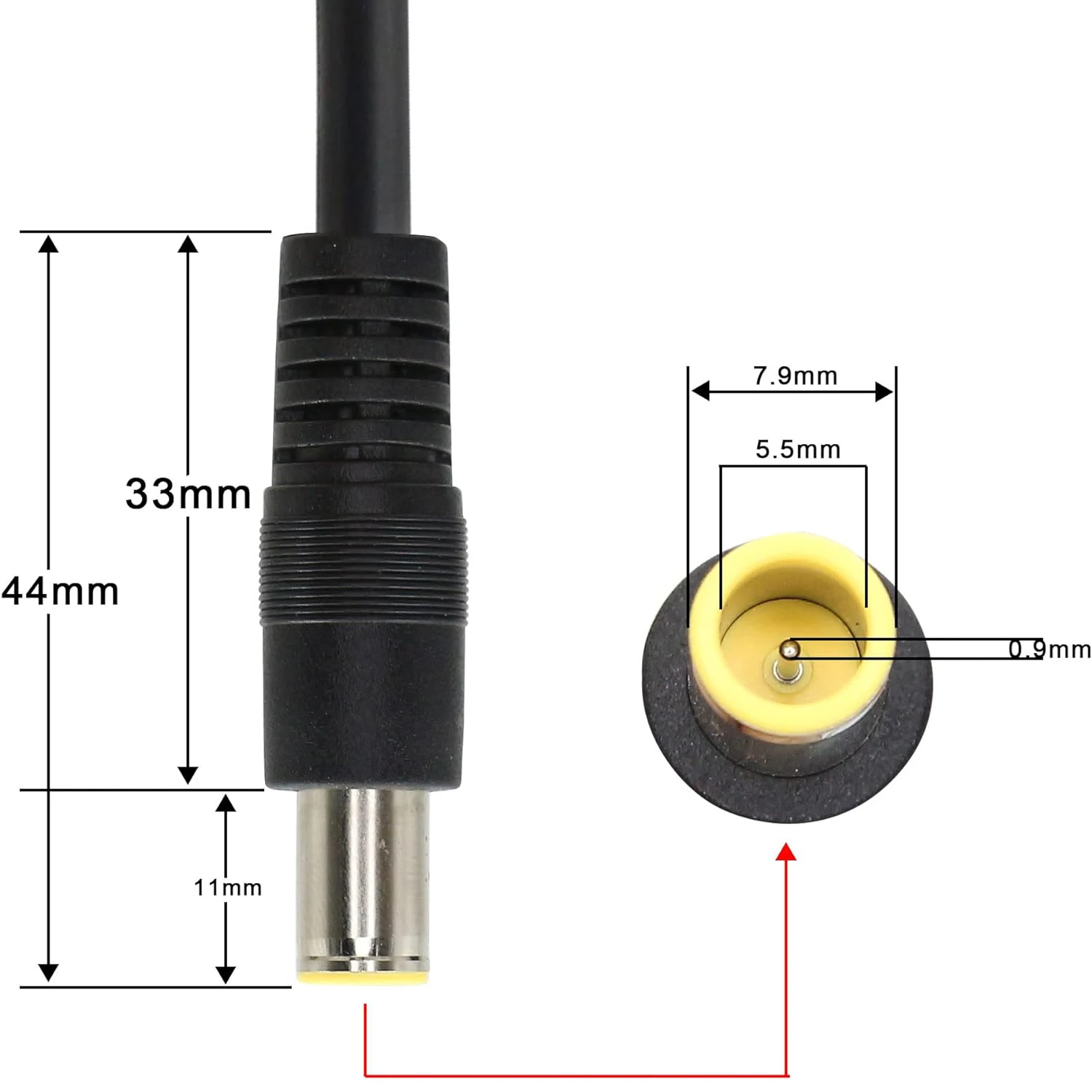 2 Pcs DC7909 Power Pigtails Cable, 12V DC 8mm Male Plug to Bare Wire Open End Power Wire Supply Repair Cable, 16AWG DC 7.9 x 5.5