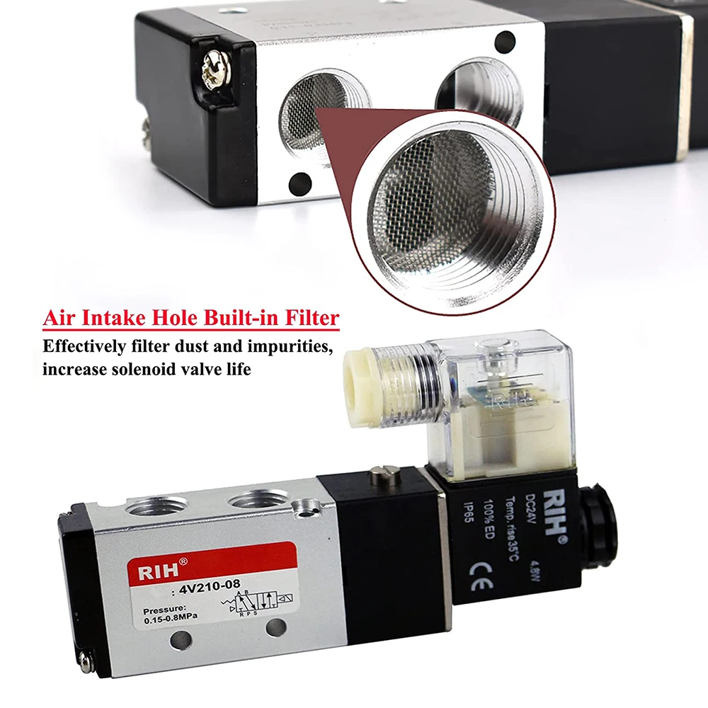 Aluminum Alloy Directional Air Control 5/2 Way Single Coil 4V210-08 Pneumatic Solenoid Valve