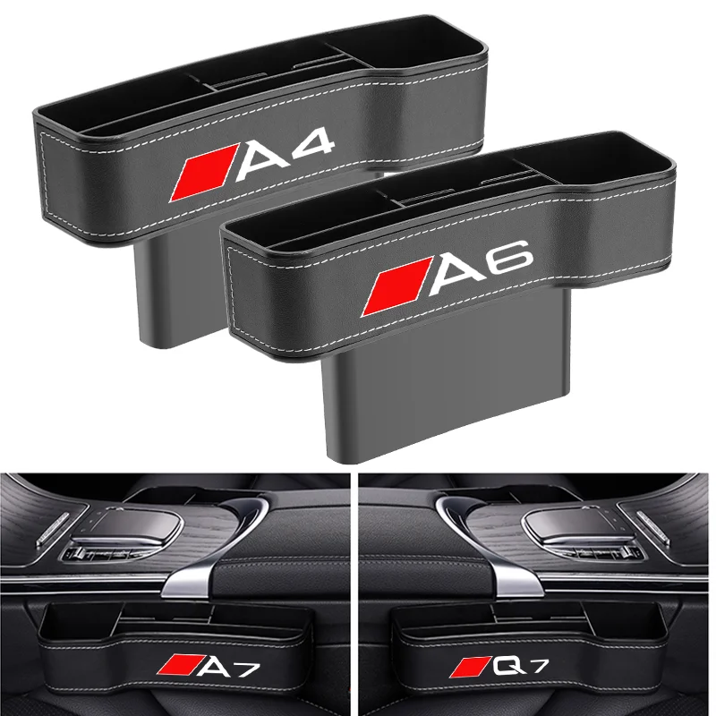 High Capacity Leather Organizer Car Front Seat Gap Storage Boxes For Audi Q3 Q5 Q7 Q8 A3 A4 A5 A6 A7 A8 Abt Tts S3 S5