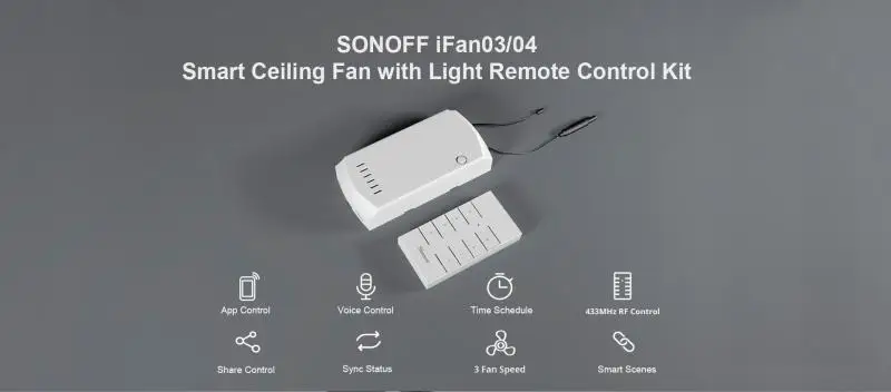 SONOFF iFan04 WiFi Smart Ceiling Fan And Light Controller With RM433 R2 Controller Ewelink Remote Control Support Alexa Google wireless remote controller,smart universal remote control,smart ir remote control,bluetooth voice remote control