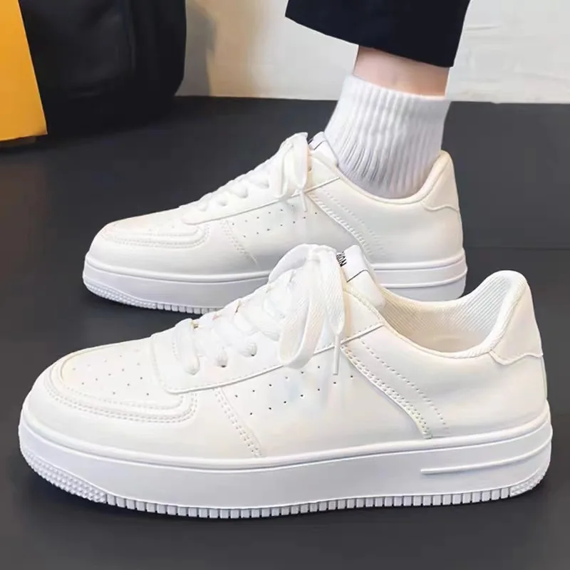 Little White Shoes men sneakers Mens Summer Soft Leather Breathable Teen Casual Versatile Lace-up Student Pure White Sneaker