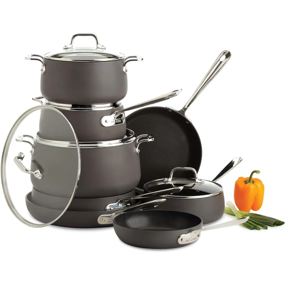 

NEW All-Clad HA1 Hard Anodized Nonstick Cookware Set 13 Piece Induction Oven Broiler Safe 500F,Lid Safe 350F Pots and Pans Black