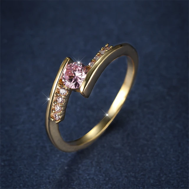 Luxury Crystal Round Stone Engagement Ring Elegant Pink Zircon Wedding Band  Rings For Women Vintage Rose Gold Color Boho Jewelry - AliExpress