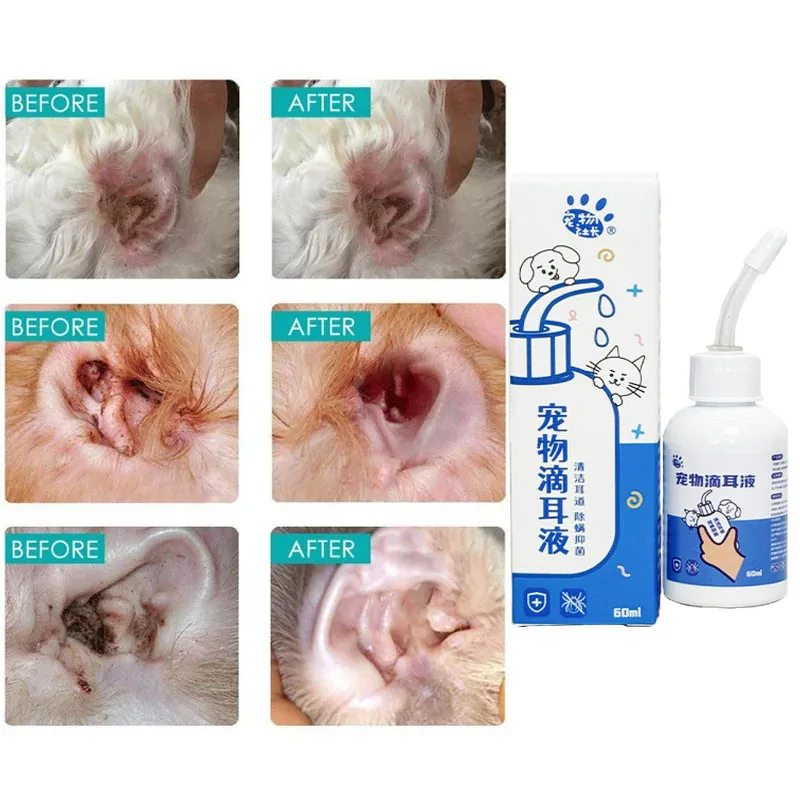 Pet Ear Drops Anti-inflammatory 60ml for Cats and Dogs Clean Ear Mites Earwax