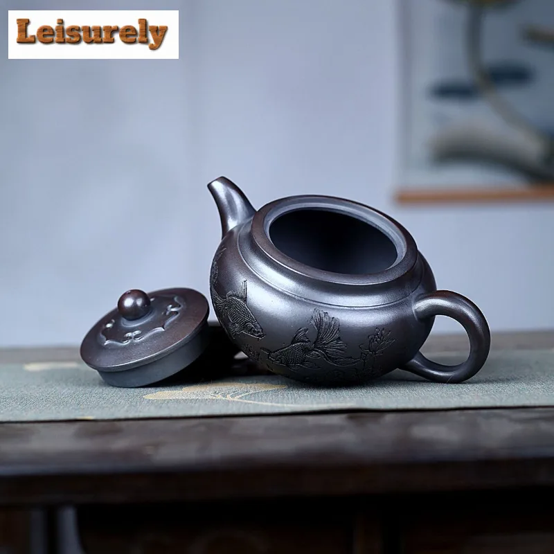 350ml Aesthetic Yixing Purple Clay Teapots Handmade Antique Koi Pot Raw Ore Antique Red Mud Tea Maker Kettle Zisha Tea Set Tea