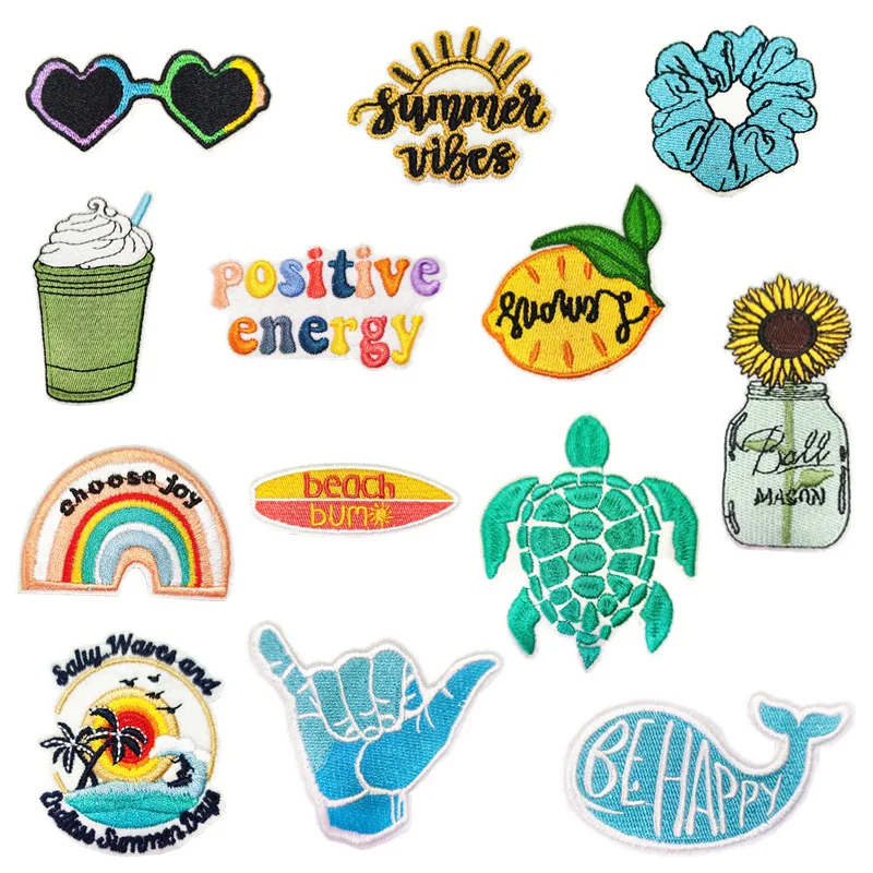 

Summer Style Glasses Embroidery Patches On Clothes Iron On Patches For Clothing thermoadhesive Patches DIY Cartoon Patch Sticker