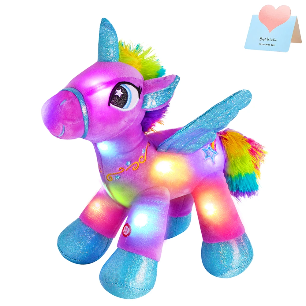 Plush Toy 35cm Purple Angel Unicorn with Wings Soft Plush Toys Home Sofa Decoration LED Light Stuffed Animals for Girls Glowing Toy Kids