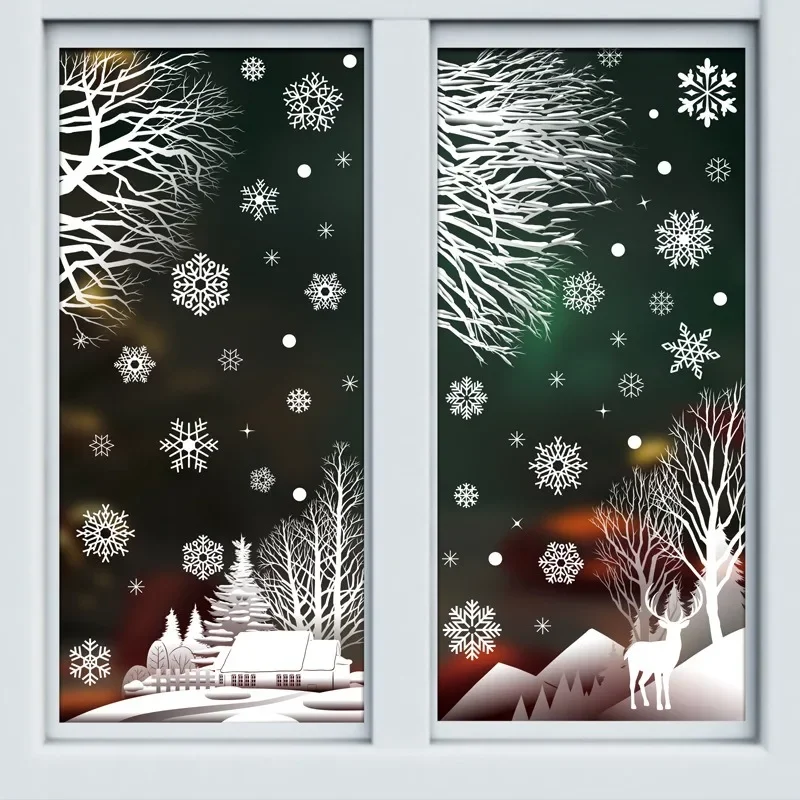 Christmas Stickers Winter Snowflake Santa Claus Xmas Tree Branch Window Glass Merry Christmas Decor Happy New Year