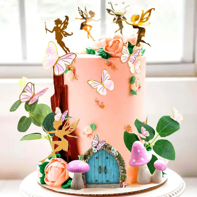 39 Pezzi Decorazioni Torta A Tema Fata - Funghi, Fate, Fiori Per Compleanno Bambine - Foto 5