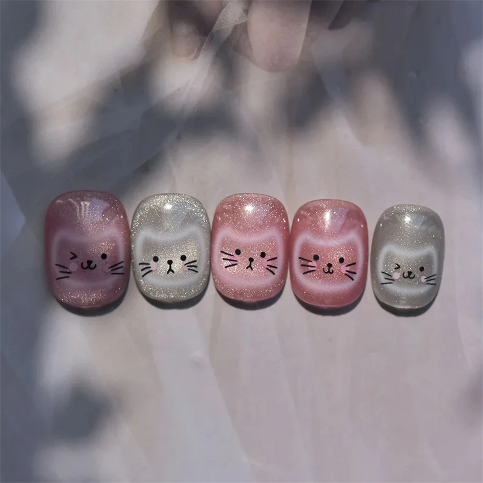 White Halo Dyeing Cat Face Cup Black Orange Toy Umbrella Love Heart Kitty Cake Embossed Relief Nail Art Stickers Manicure Decals 6