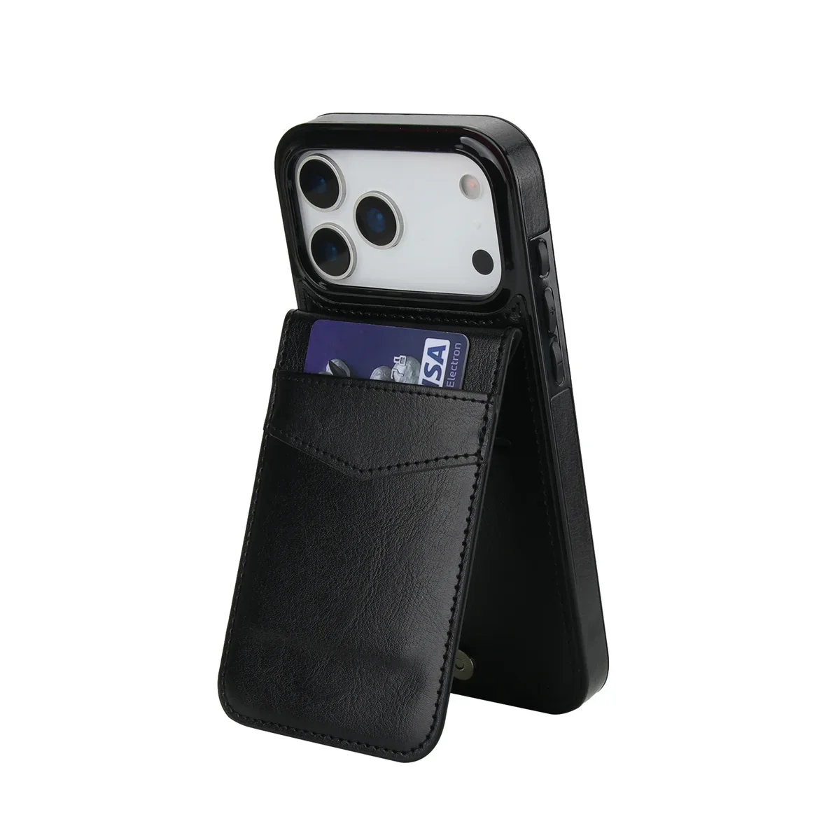 Retro Leather Wallet-Style Flip Card Holder Phone Case with Stand Feature