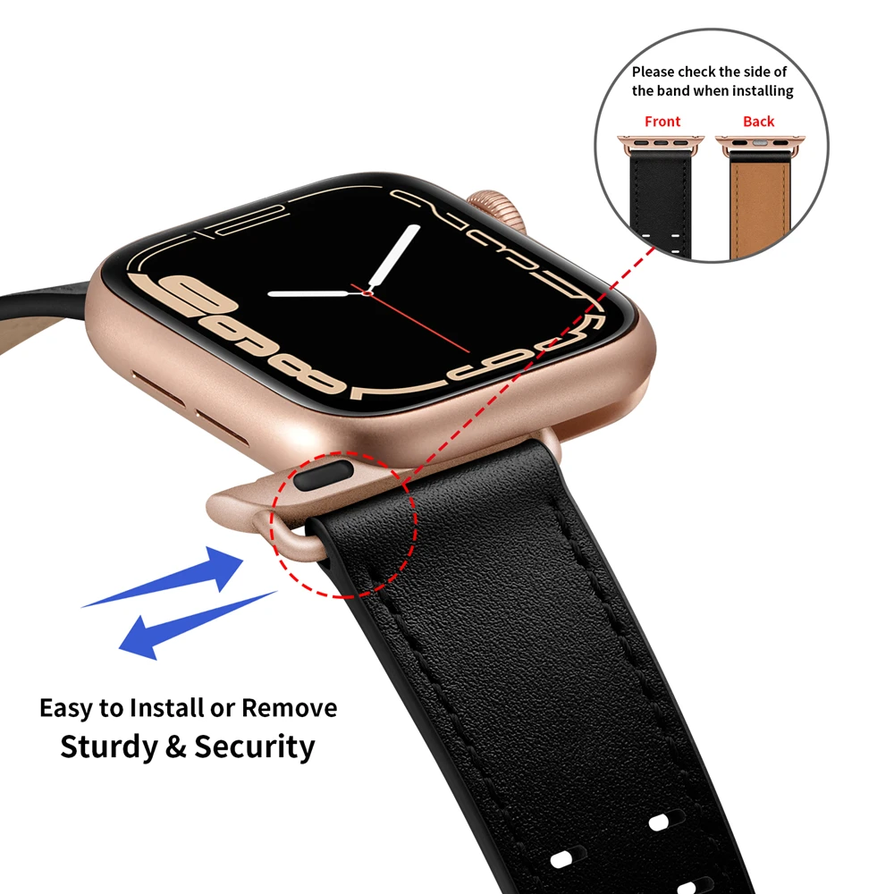 Business Real Leather Bracelet band for Apple Watch SE 7654321 42MM 38MM 44MM 40MM Strap for Smart iWatch 7 Watchband 45mm 41 mm