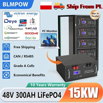 LiFePO4 48V 300AH 15KWH แบตเตอรี่ 51.2V 100AH 200AH แบตเตอรี่ลิเธียมพลังงานแสงอาทิตย์ 6000 + รอบ 16S 200A BMS สําหรับอินเวอร์เตอร์ EU สต็อก 1