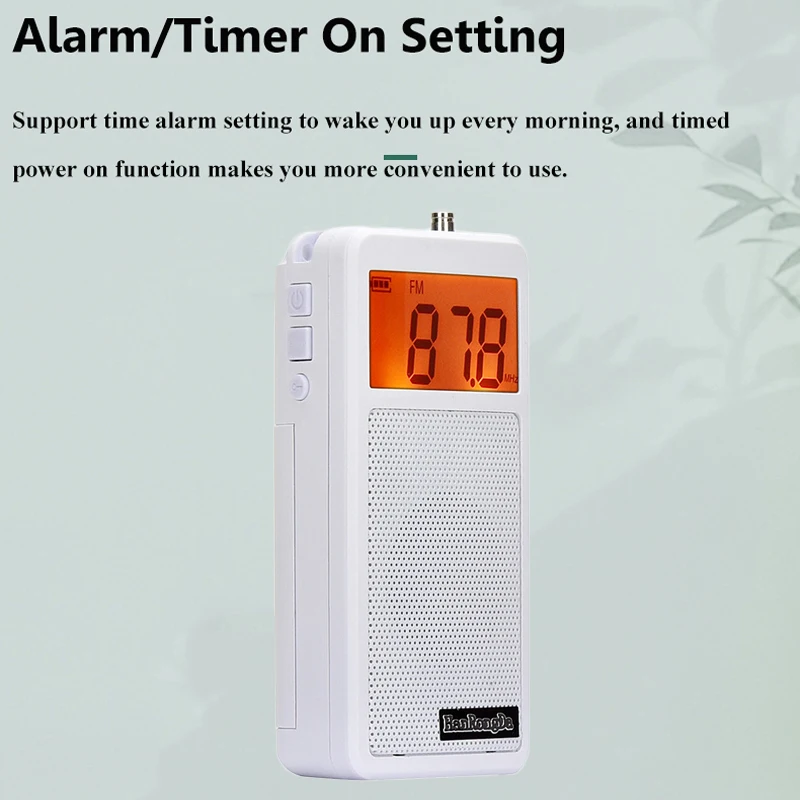 Mini Pocket FM AM Radio Orange Backlight LCD Display Radios with Full Range Speaker Support Alarm Sleep Timer 2*AAA Batteries