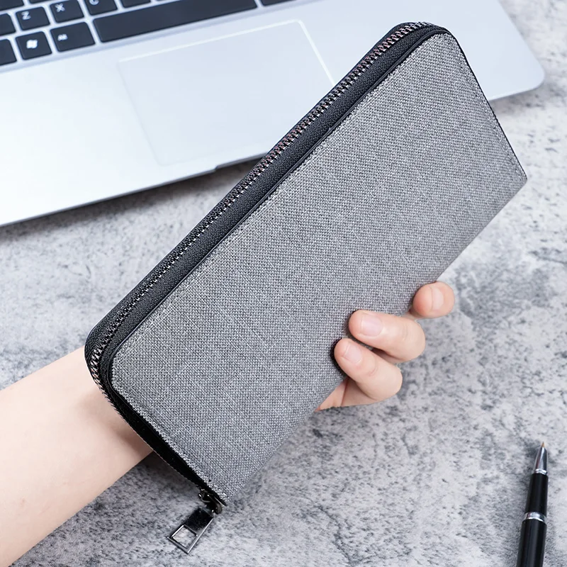 Mens Large Capacity Canvas Wallet - Multi-Card Zipper Clutch