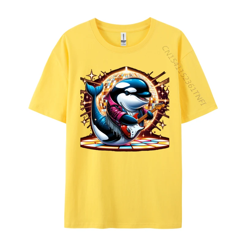 Personalized Disco Ball Guitar Orca Whale T Shirt Fitted Summer Short Sleeve O Neck Tops & Tees 100% Cotton Man Camisa T Shirts Disco Ball Guitar Orca Whale yellow