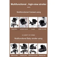 Poussette bébé pliable 3-en-1, poussette haute avec capote réglable et amortisseur, chariot portable pour nouveau-né et tout-petit 3