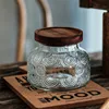 Vintage Flower Pattern Glass Storage Jar with Lid, Home Candy, Coffee Bean Storage Bottle, Kitchen Food Seasoning Sugar Jar 1