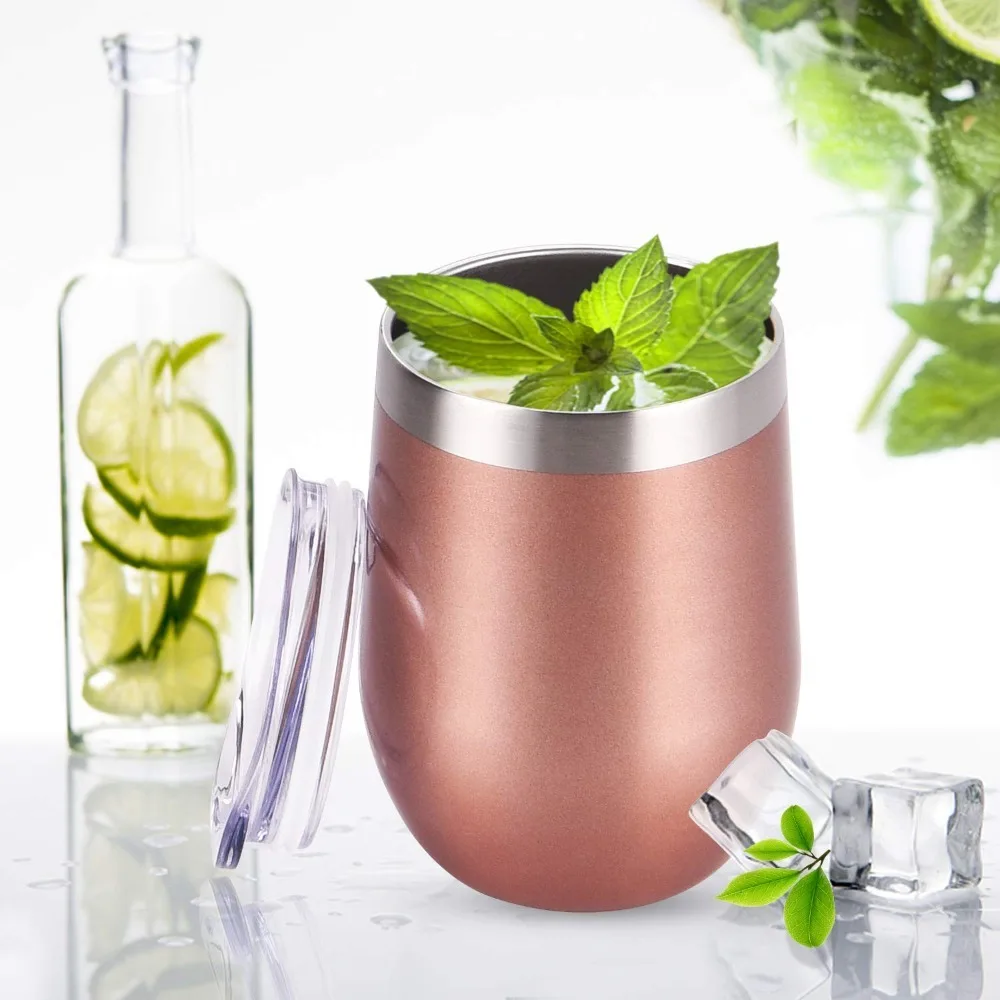 Stainless Steel Cup 12oz/360ml Stainless Steel Wine Glass with Lid Double Layer Insulated Leak-proof BPA Free Suitable for Coffee
