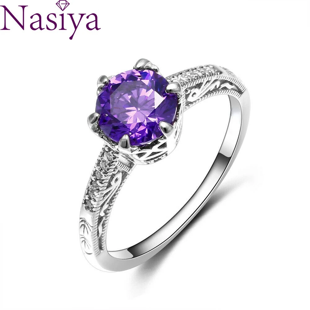 Anillo de plata amatista y zafiro para mujer, joyería de compromiso, regalo para enamorados, joyería de lujo, anillo de diamantes|Anillos| -