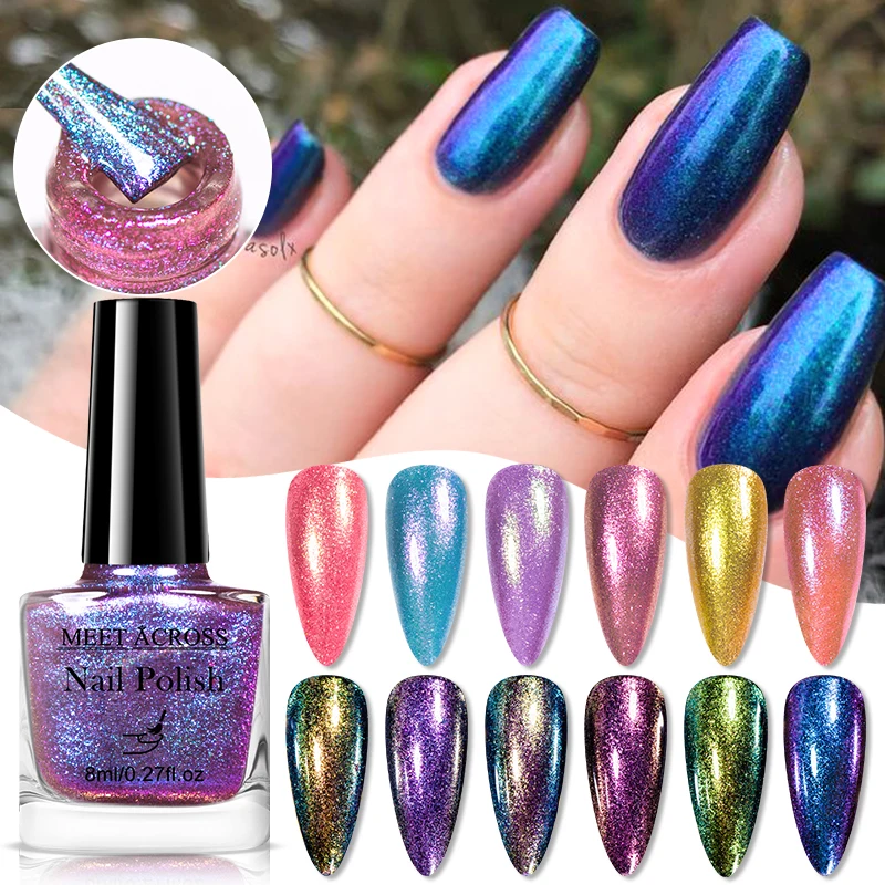 Chameleon Nail Polish Blue Purple Shimmer Aurora Glitter Chrome 8ml Quick Dry Varnish For Art DIY Manicure