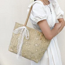 

Women Elegant Bags Summer Lace Handbag New Straw Shoulder Bag Student Tote Bag