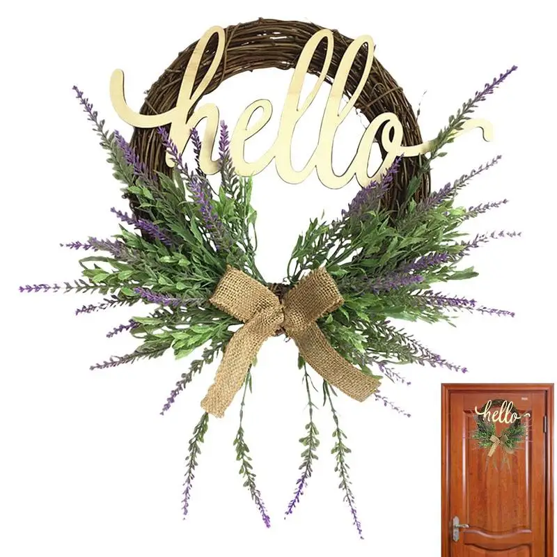 

Цветочный приветствующий венок, искусственный цветок лаванды, дверной знак для входной двери, деревенский и фермерский фиолетовый венок для дома с