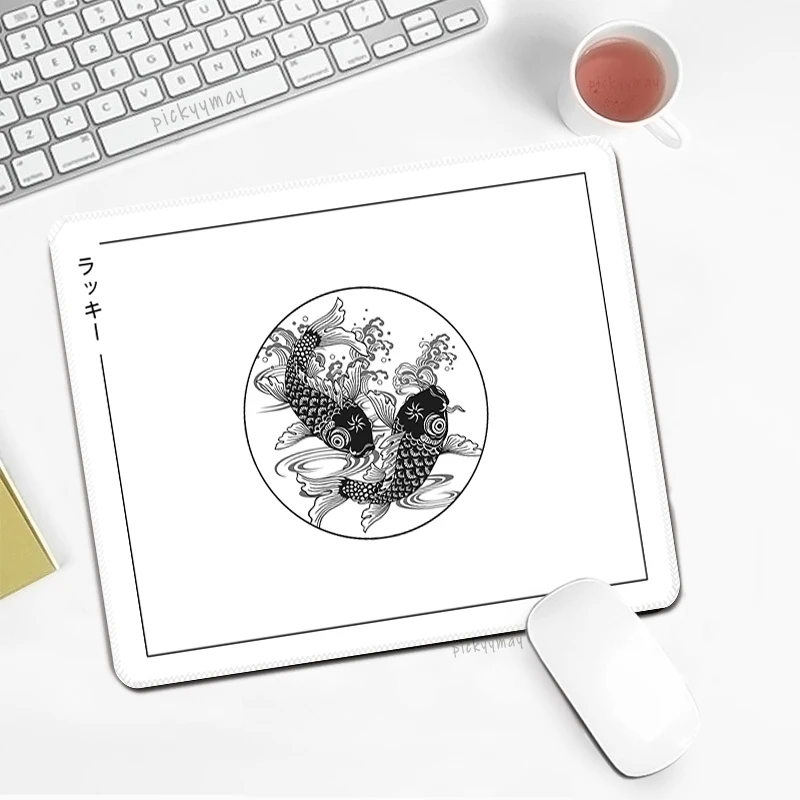 Yinyang Peixe Pequeno Mouse Tapete de Mesa do Computador 18x22cm Tapete de Mesa de Borracha Deskpad Computador Portátil Mousepad Japonês Arte Koi Mause Almofadas - Imagem 5