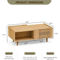 Fluted Coffee Table, Mid Century Modern Center Coffee Table with Cabinet Doors, Modern Farmhouse Coffee Table for Living Room 2