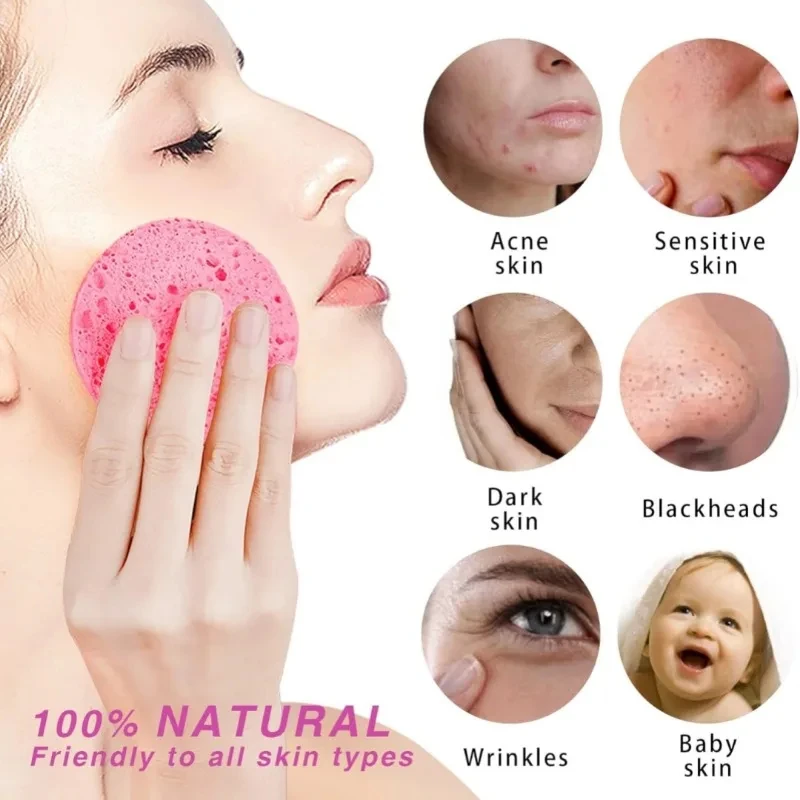 10PCS Compress Face Wash Puff Natural Wood Pulp Sponge Face Wash Puff Foaming Face Puff Cosmetic Puff Face Cleansing Sponge 5