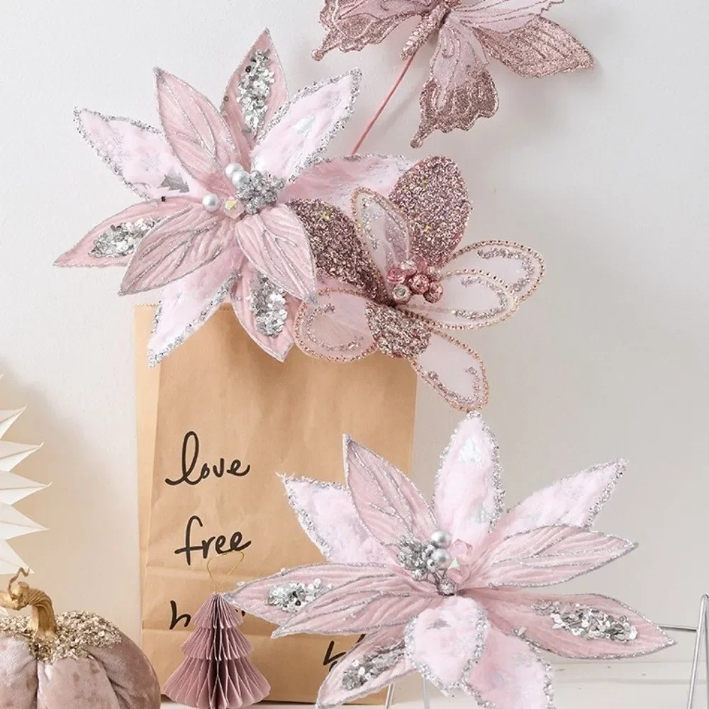 Pink Artificial Poinsettia Flower for Christmas Decorations