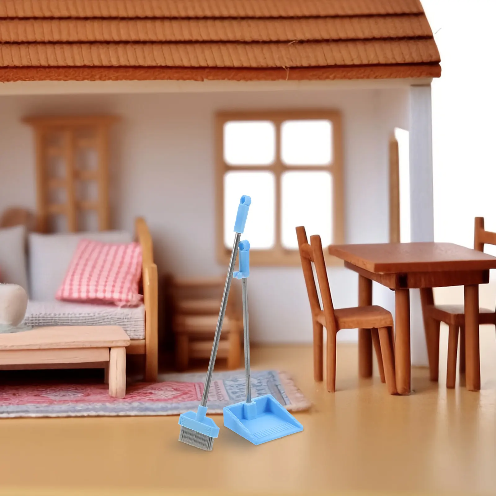 1세트 미니 빗자루 쓰레받기 세트 인형의 집 놀이집 데스크탑 장식 미니 하우스를 위한 정통적인 디테일 미니어처 청소 도구