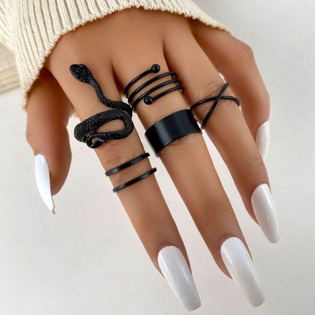 Boho Wave Black Joint Ring Sets for Women Charms Hollow Geometric Simple Party Jewely Accessories 17512