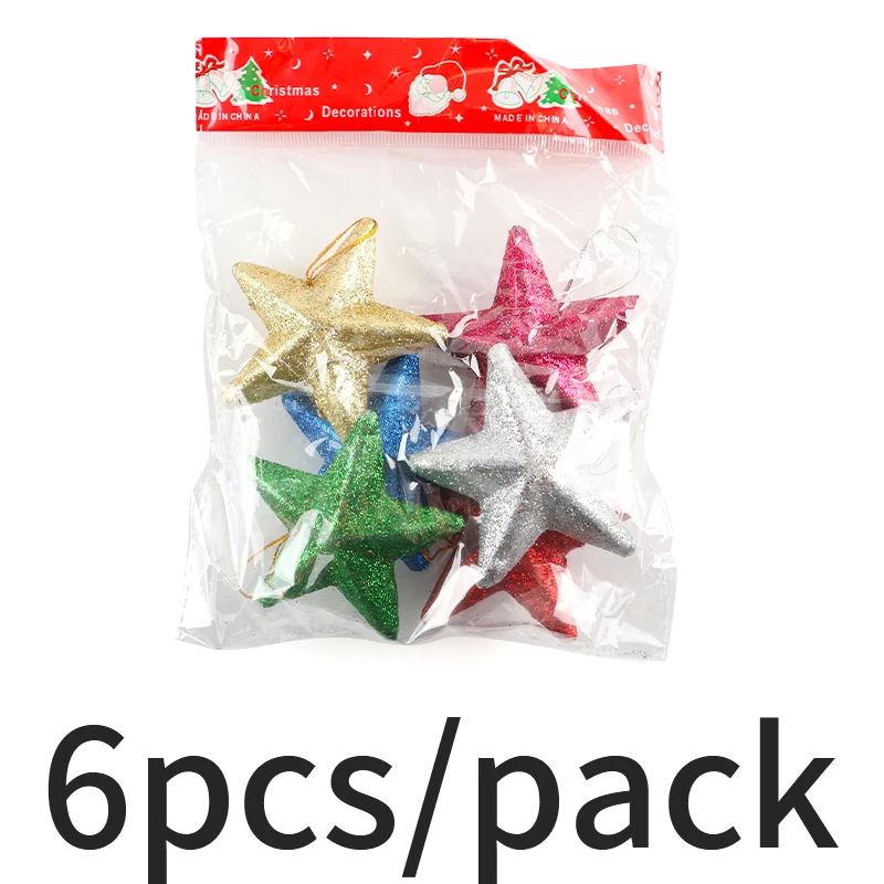 (6PCS/bag) 7.36CM Sparkling Pink Pentagram Christmas Tree Pendant for New Year Celebration with Design Sense