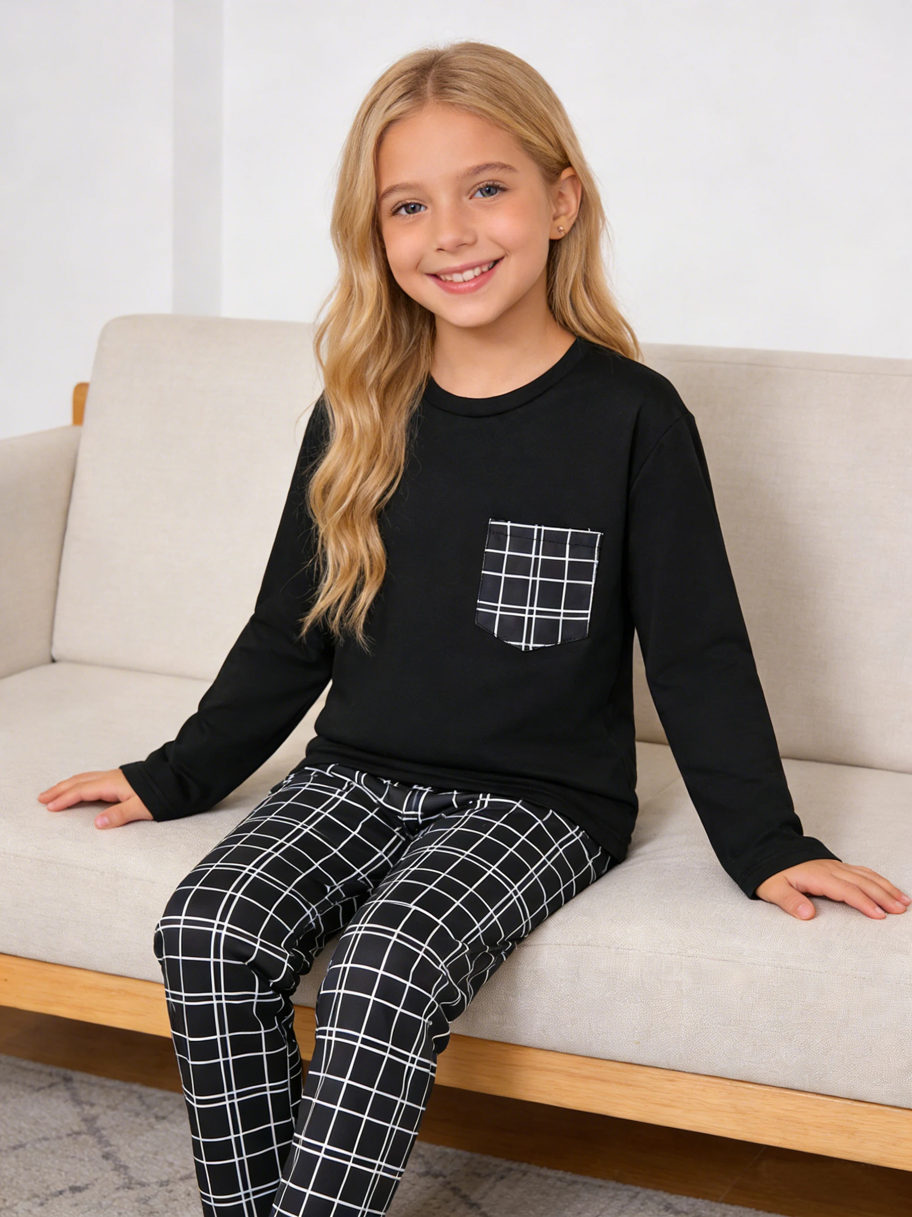 Boys' and girls' sleepwear sets for spring and autumn, men's and girls' tops, pants, and home wear, suitable for home wear - 3