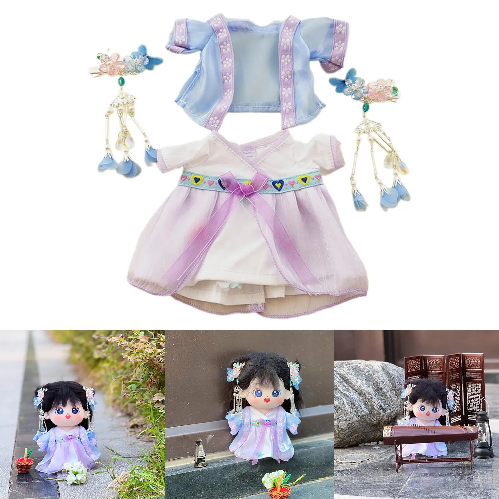 4 Pieces Dolls Chinese Ancient Skirt and Hairpins for 20cm Dolls Girls Dolls