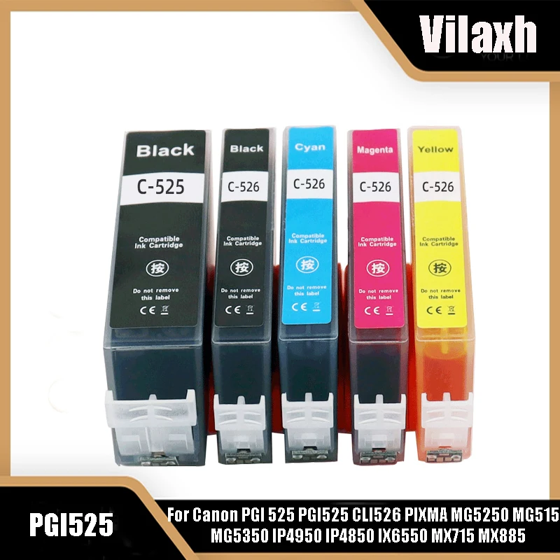 

Vilaxh PGI525 For Canon PGI 525 CLI 526 Ink Cartridge For Canon PIXMA IP4850 IP4950 IX6550 MG5150 MG5250 MG5350 pgi-525 cli-526