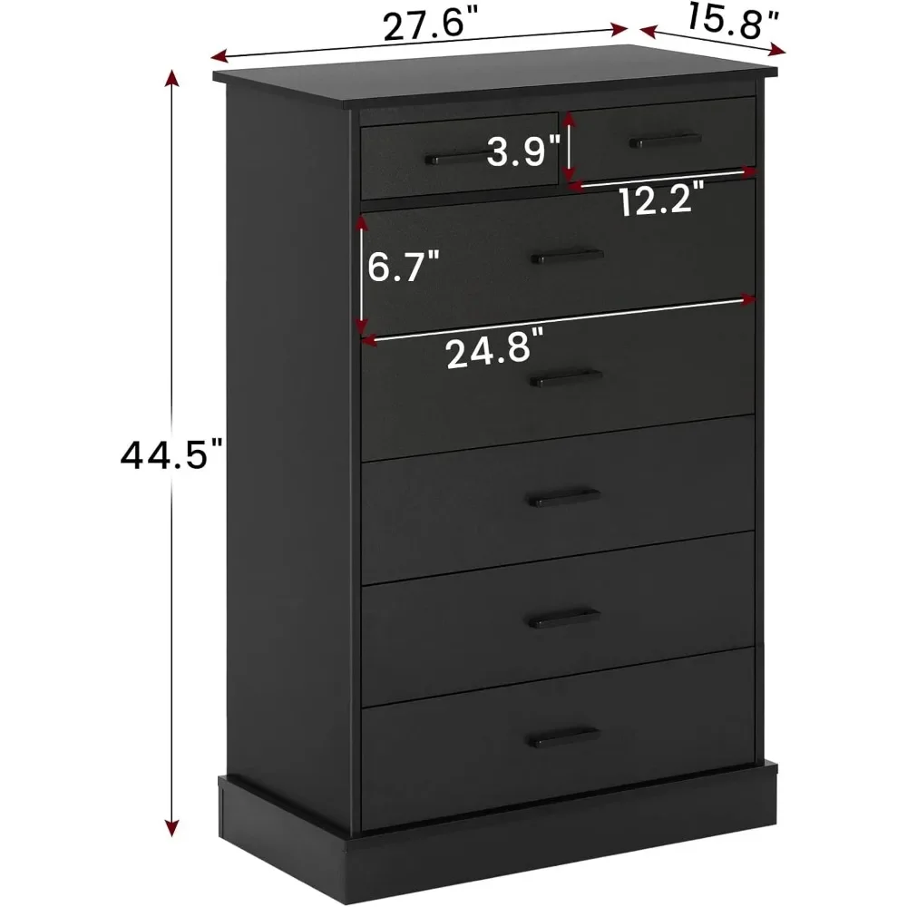 Black Dresser for Bedroom, Tall 7 Drawer Dresser with Sturdy Base, Wood Storage Tower Clothes Organizer, Large Storage Cabinet 3